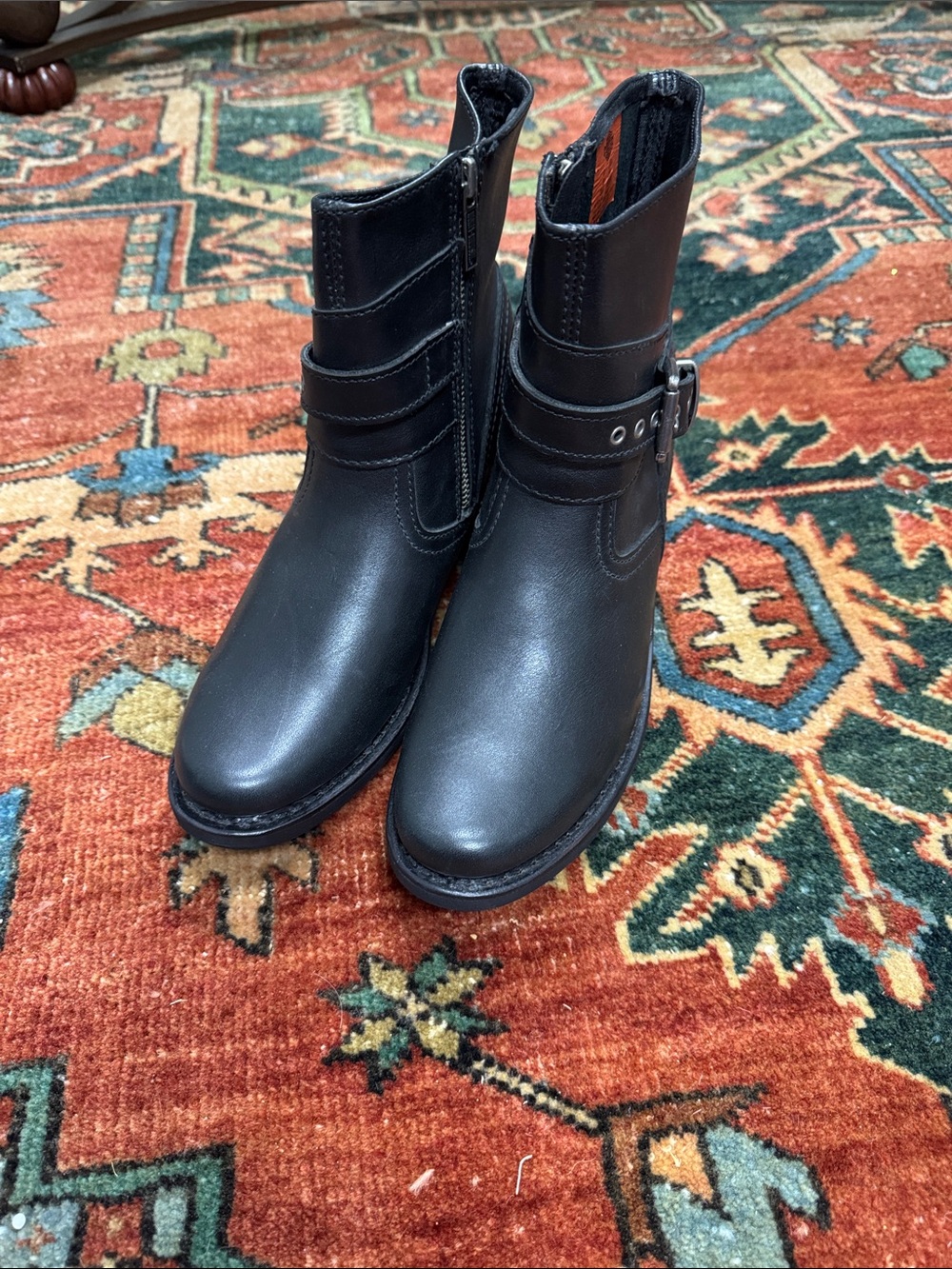 Harley-Davidson Black Leather Mid-Calf Buckle Ankle Boots